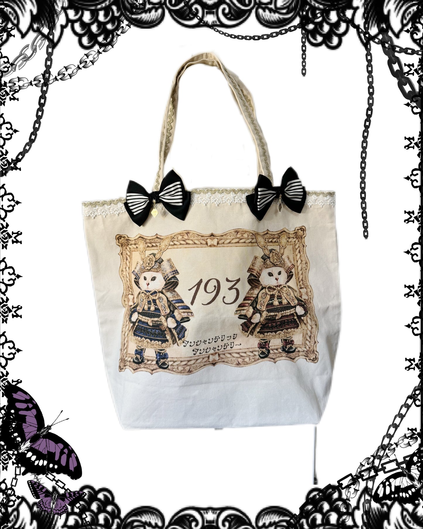 Cat Print Bow Tote Bag