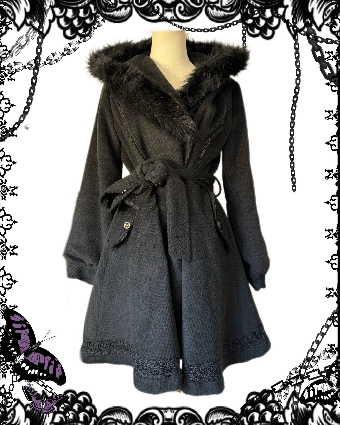 Axes Femme Knit Dress Coat with Fur Hood