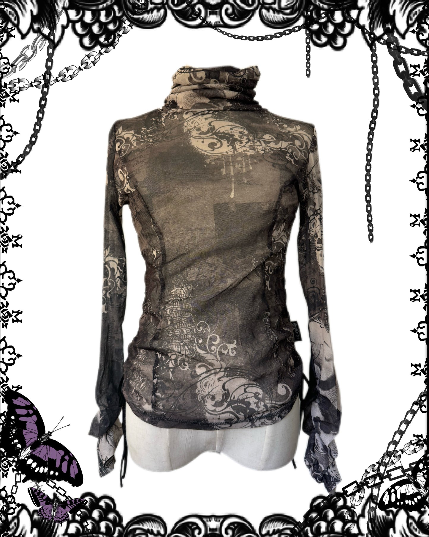Qutie Frash Dragon Print Mesh High-Neck Top