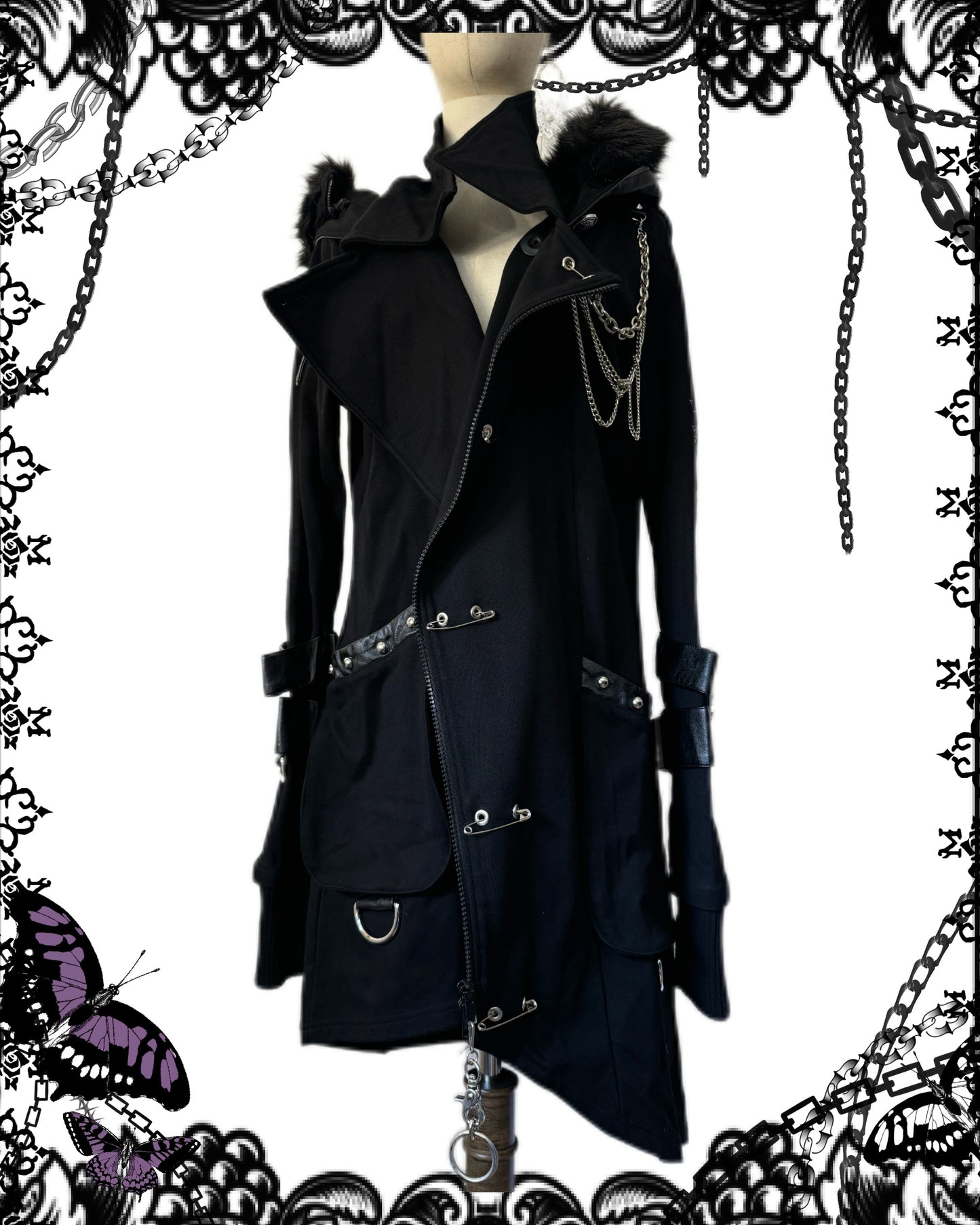 Sexpot Revenge Strap Dress Coat with Fur Hood