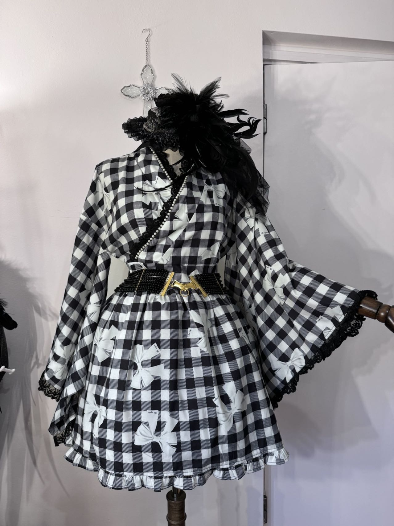 Ank Rouge Plaid and Bow Print Yukata