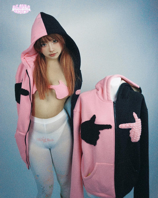 Drawabitch Anime Little Hands Hoodie&Underwear Set Removable Pink and Black