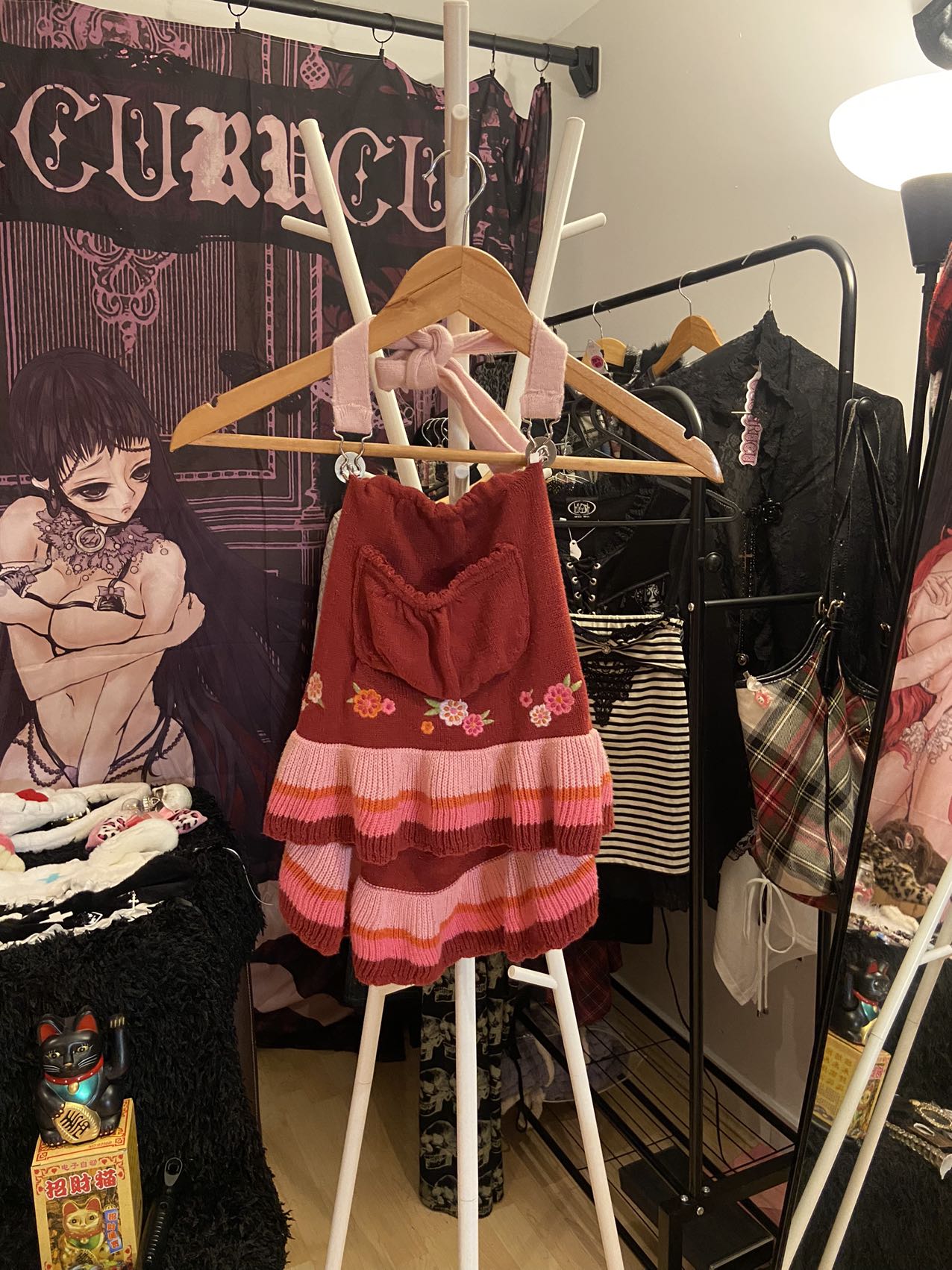 Red Flower Wool Halter Top