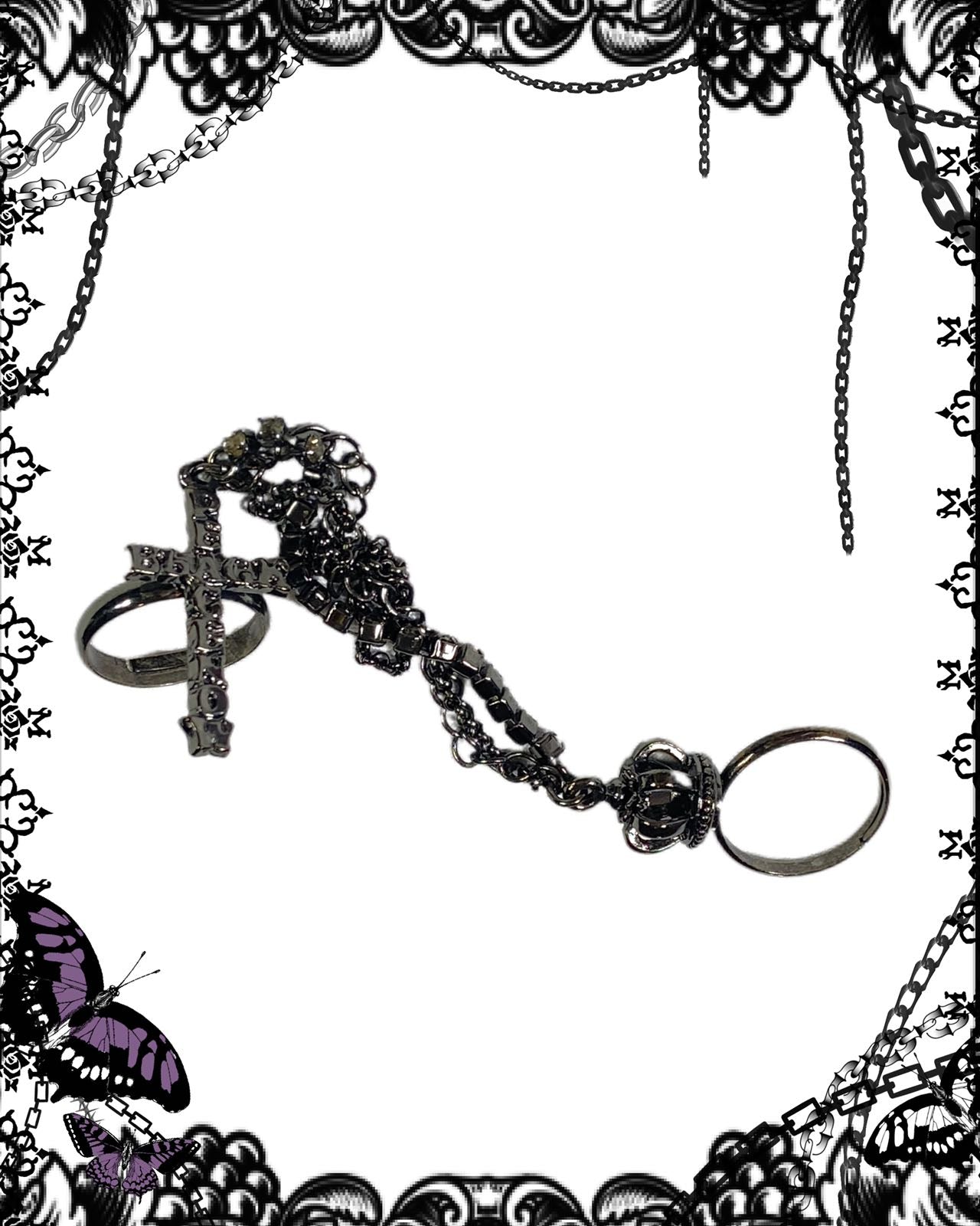 Black Peace Now Cross Chain Ring Set