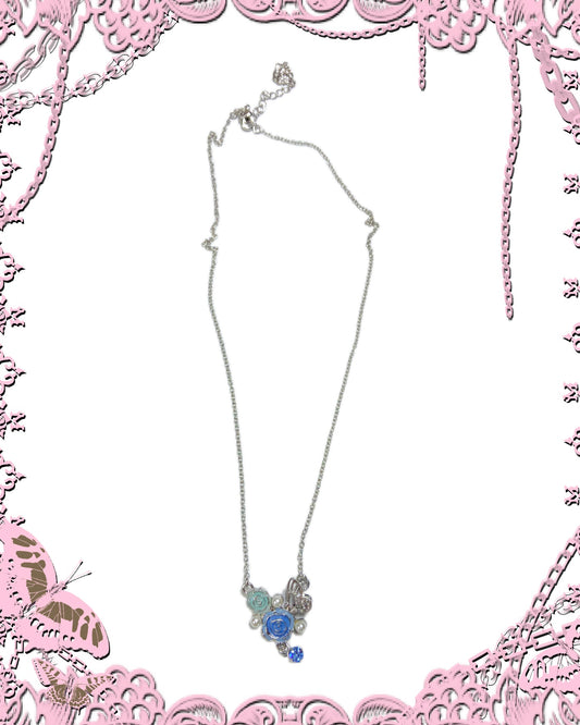 Axes Femme Blue Rose Butterfly Necklace