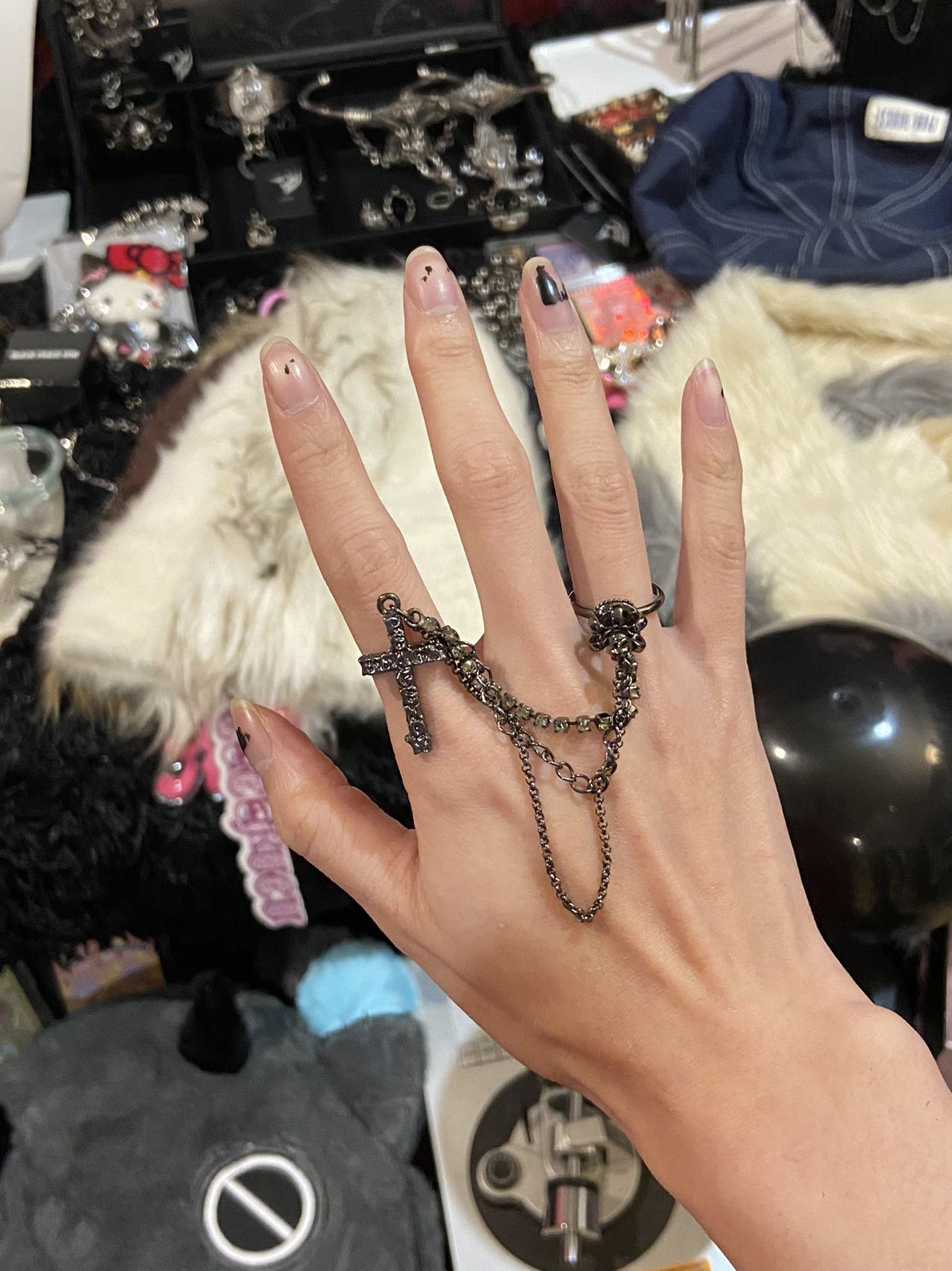 Black Peace Now Cross Chain Ring Set