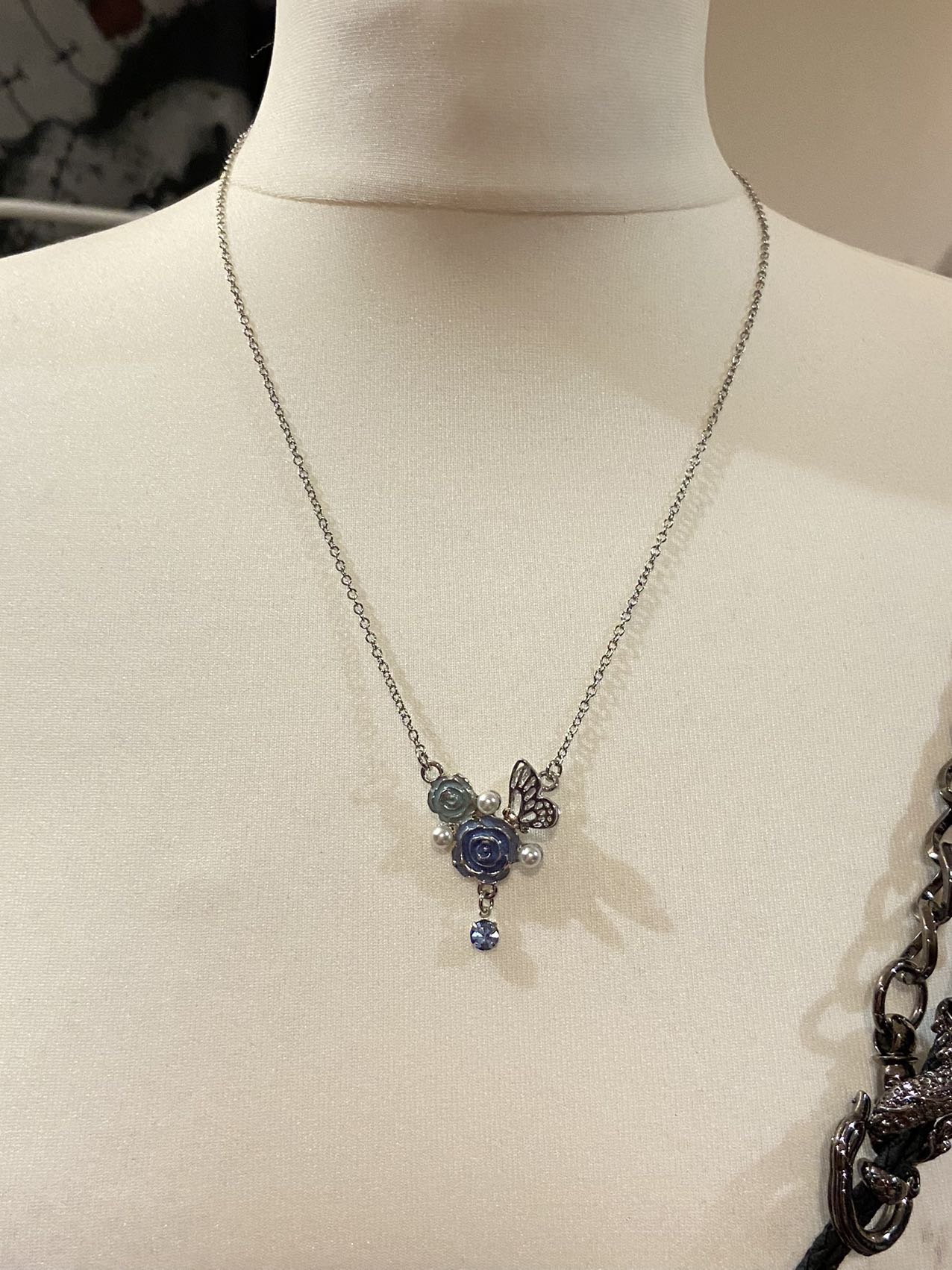 Axes Femme Blue Rose Butterfly Necklace