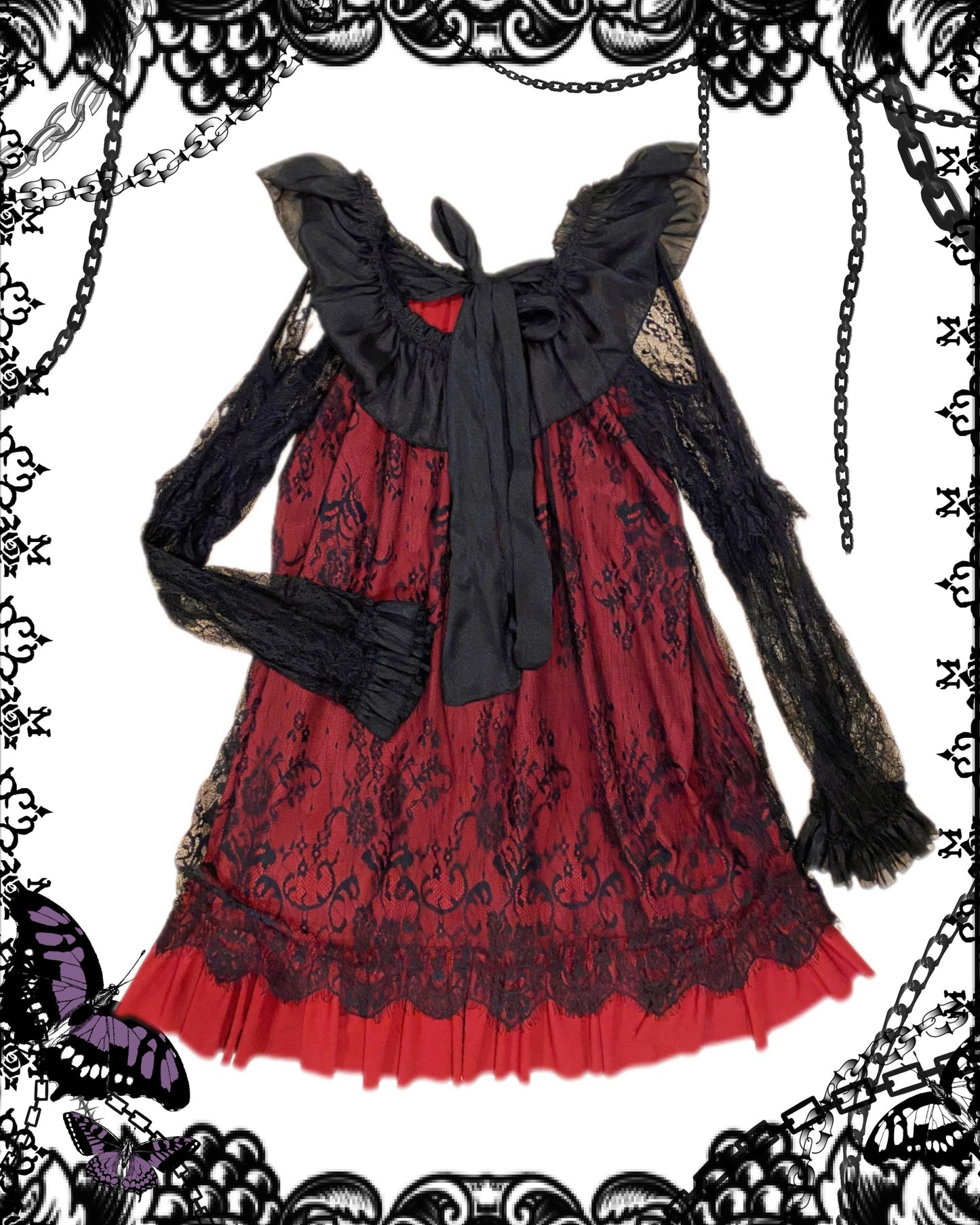 Mr 2-Layers Lace Mesh Ribbon Dress