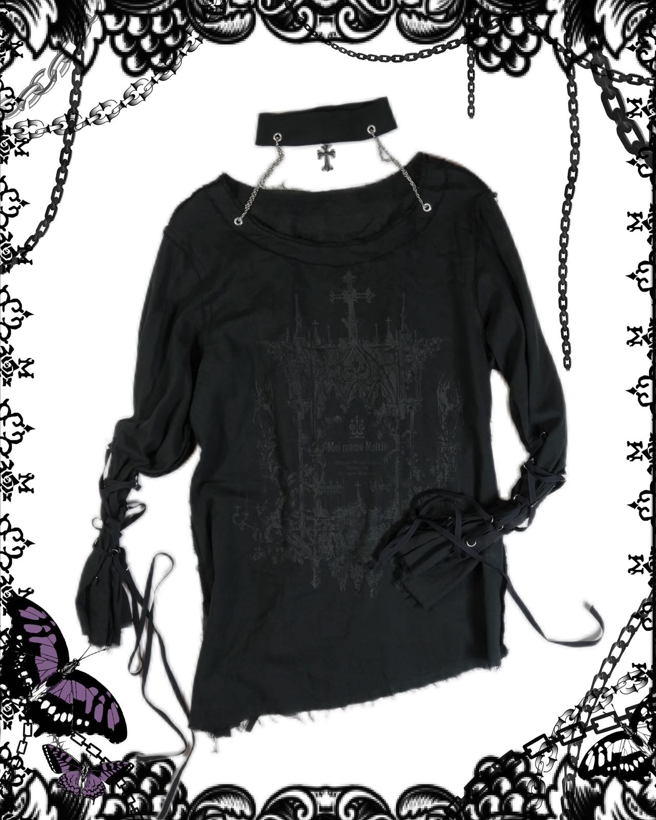 Moi-meme-Moitie Cross Print Bondage Top with Choker