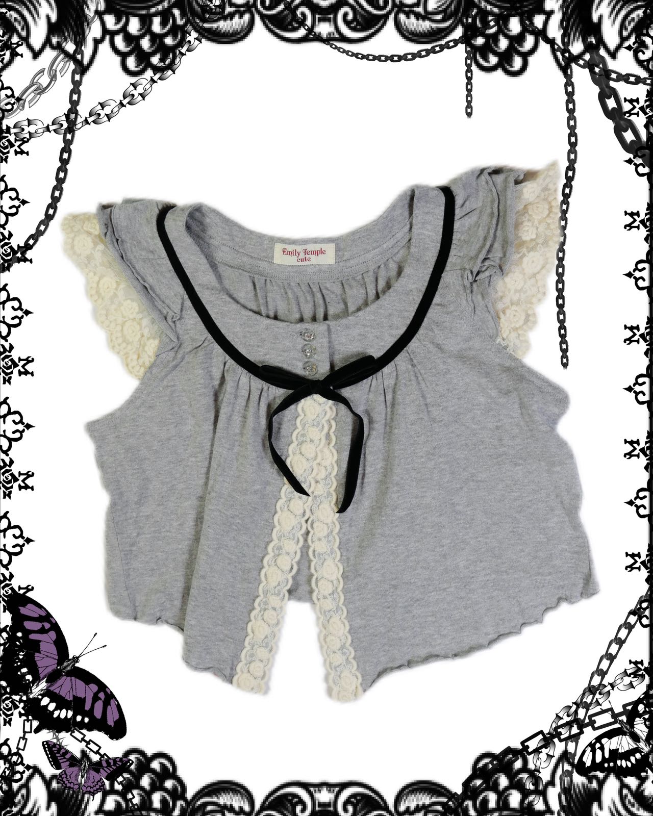 Emily Temple Grey Lace Crop Top