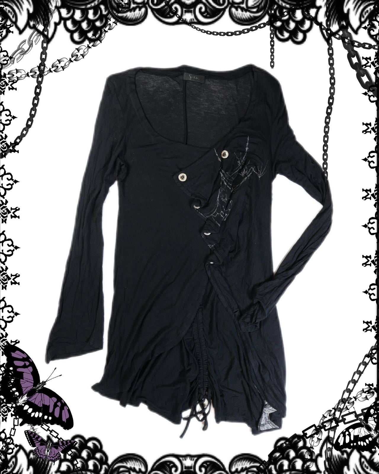 Sixh Black Long Sleeves Button Up