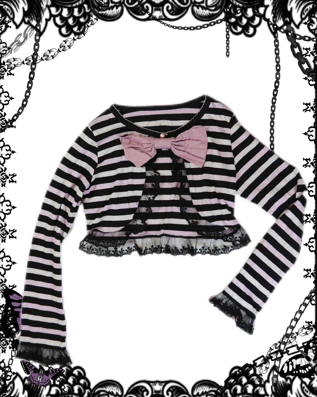 Algonquins Stripe Longsleeves Bow Crop Top