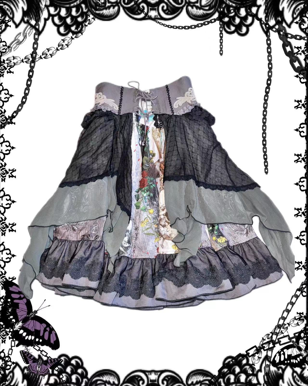 OZZ ON Floral Print 2-Layers Skirt