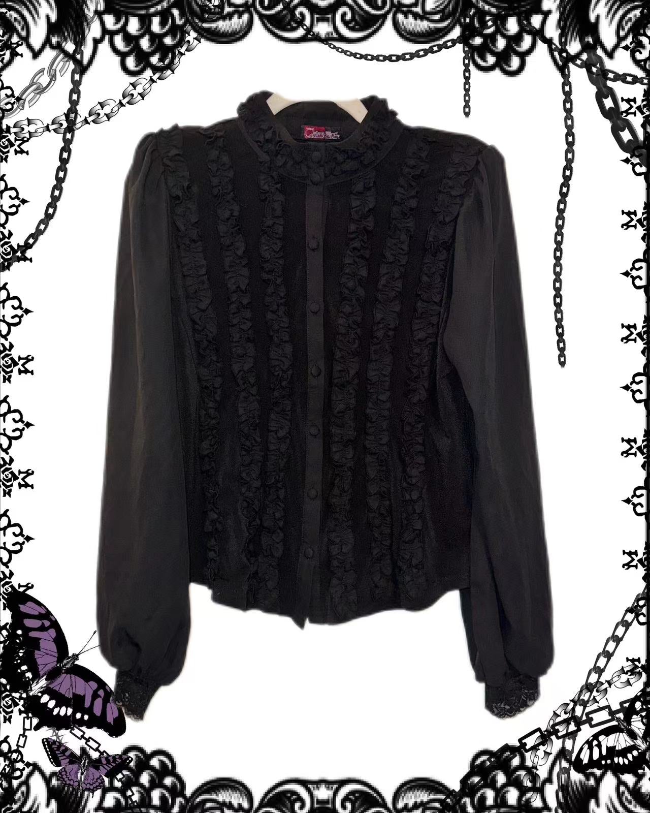 Black Peace Now Black Ruffle Button Up