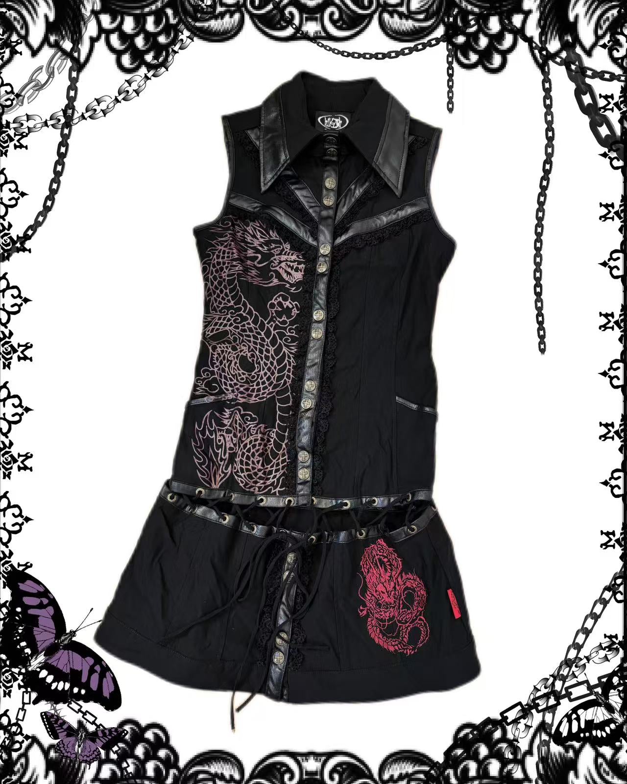 h.Naoto Dragon Print Sleeveless Dress