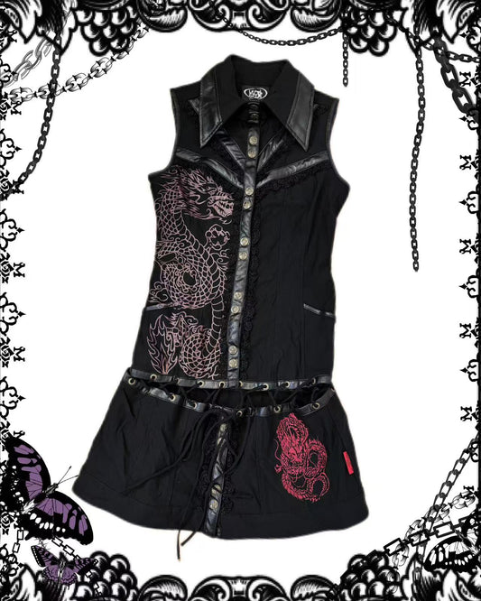 h.Naoto Dragon Print Sleeveless Dress