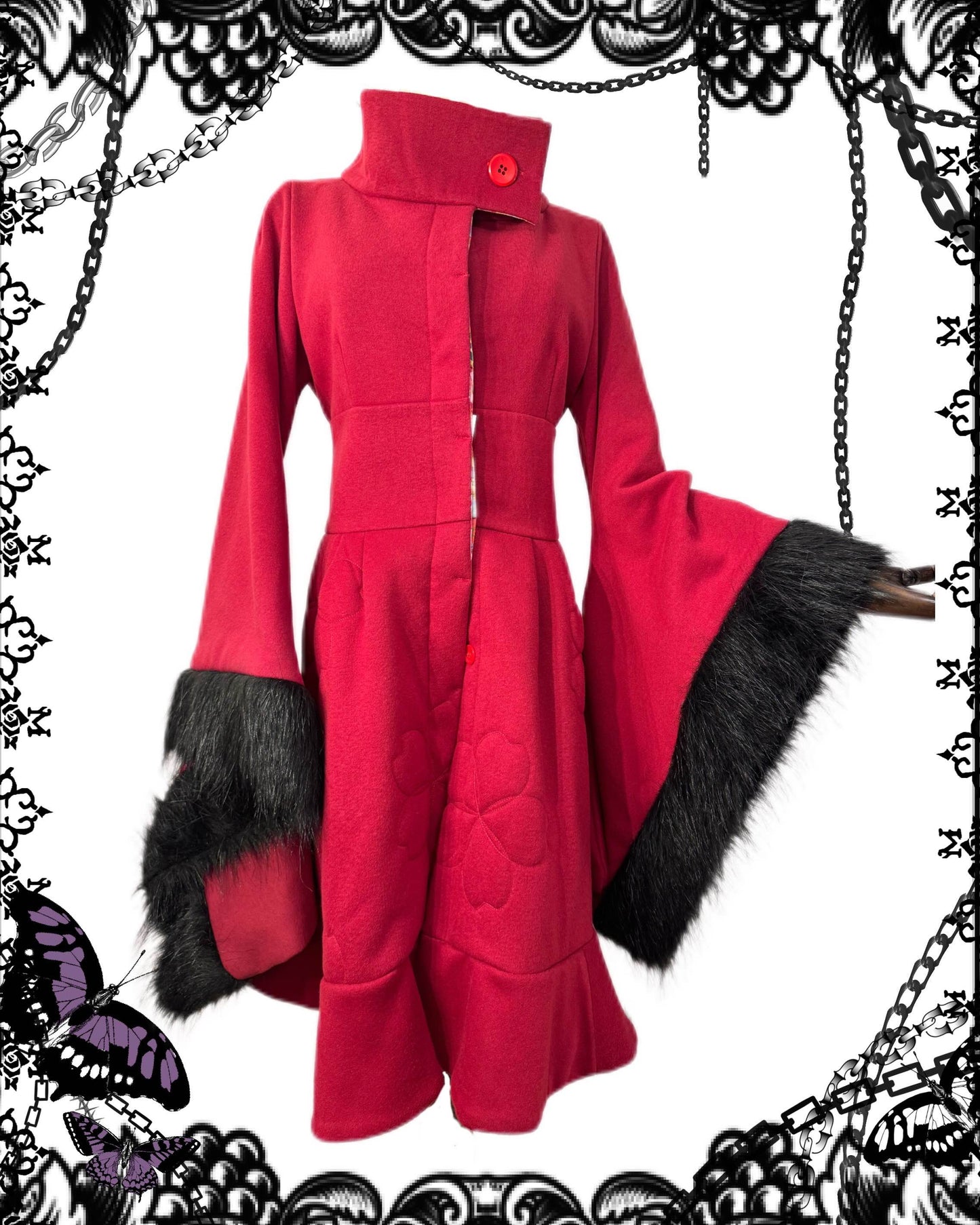 gouk High-Neck Red Dress Coat