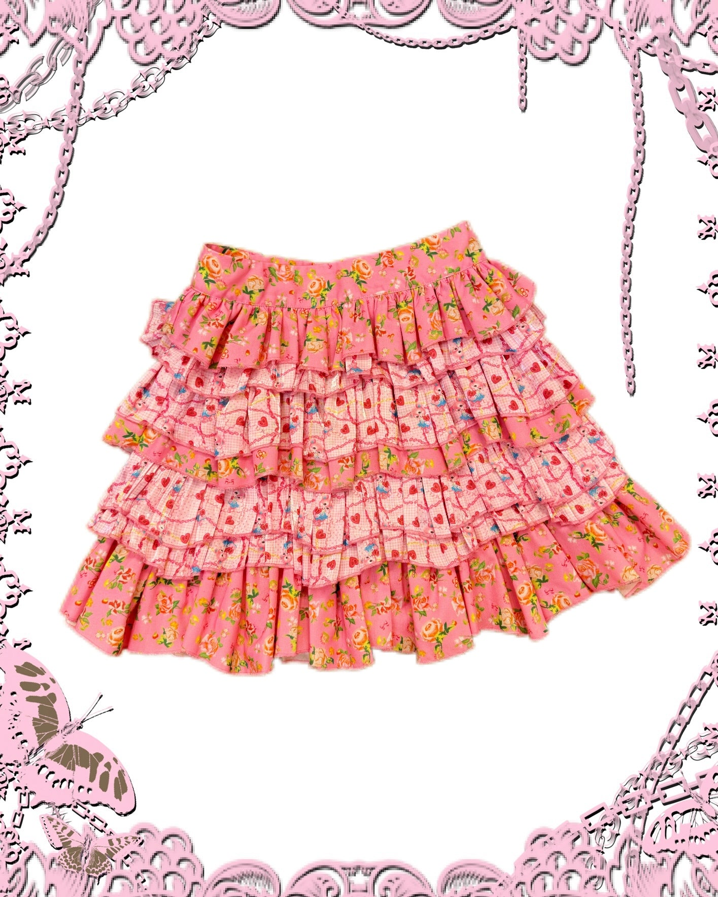 tntntutu Floral and Heart Print Ruffle Skirt