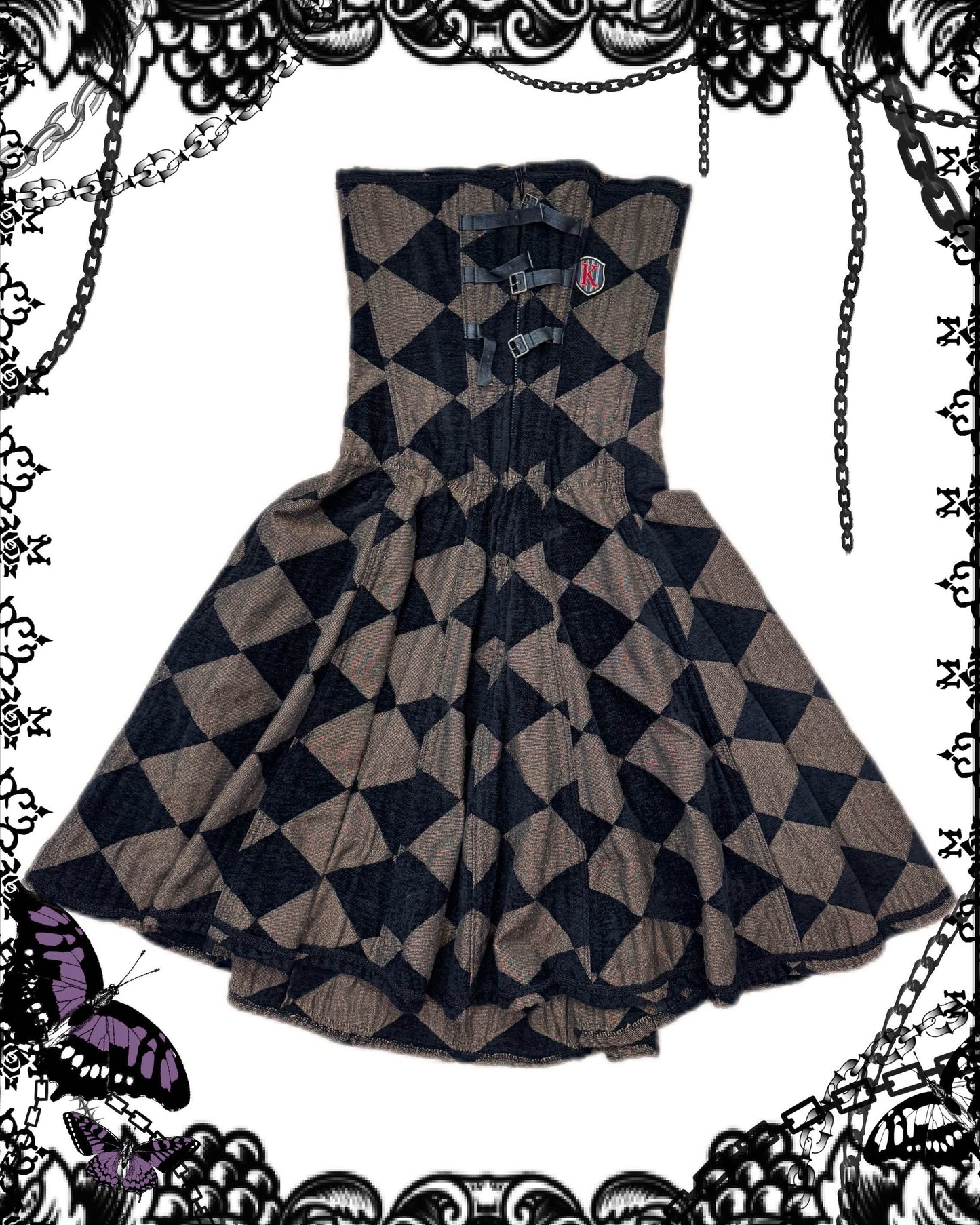 Dangerous Nude Checkboard Print Corset Dress