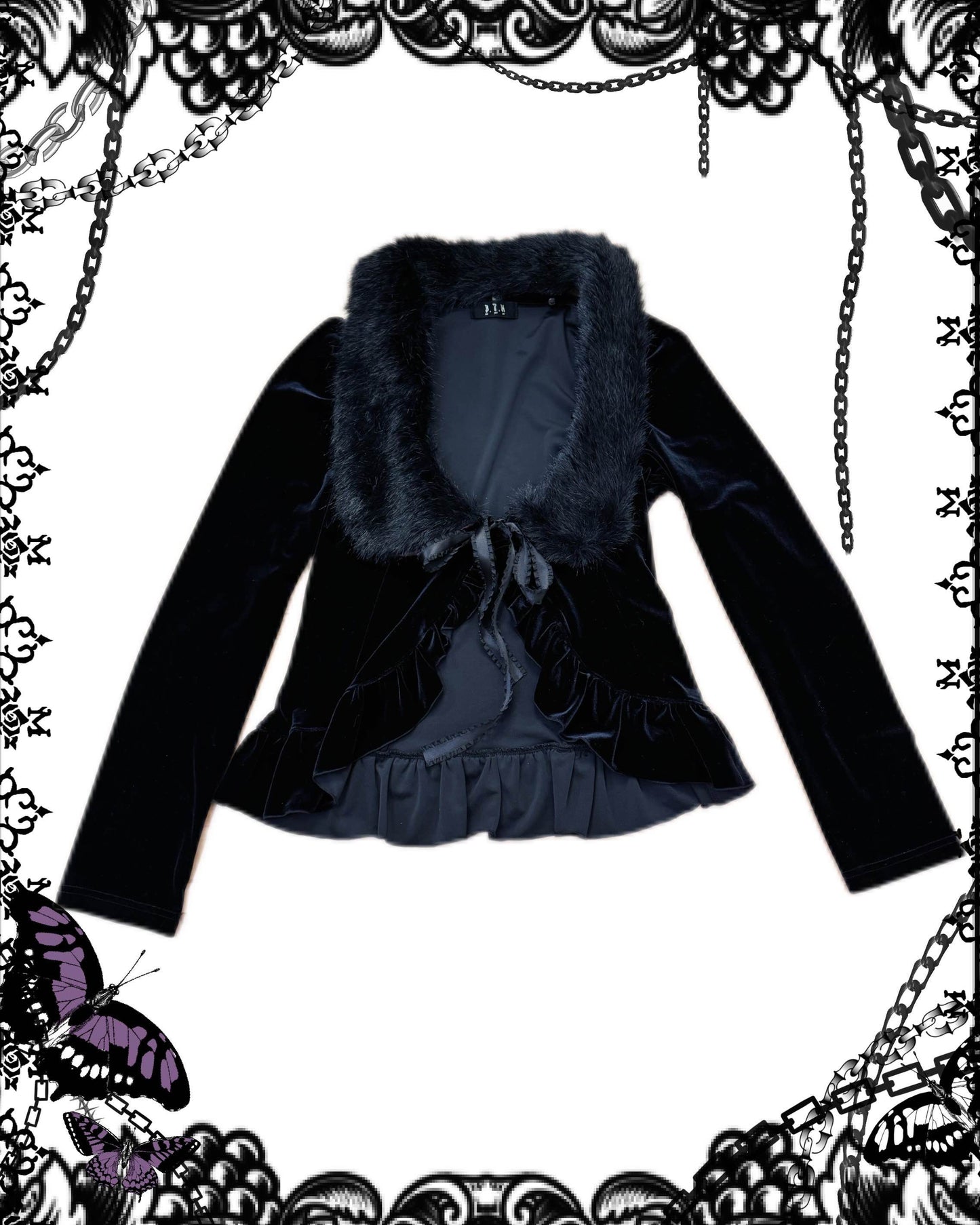 Black Peace Now Fur Collar Velvet Top