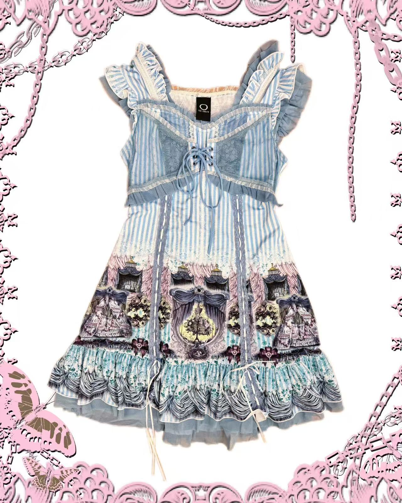 OZZ ON Stripe Graphic Print Lace-Up Dress
