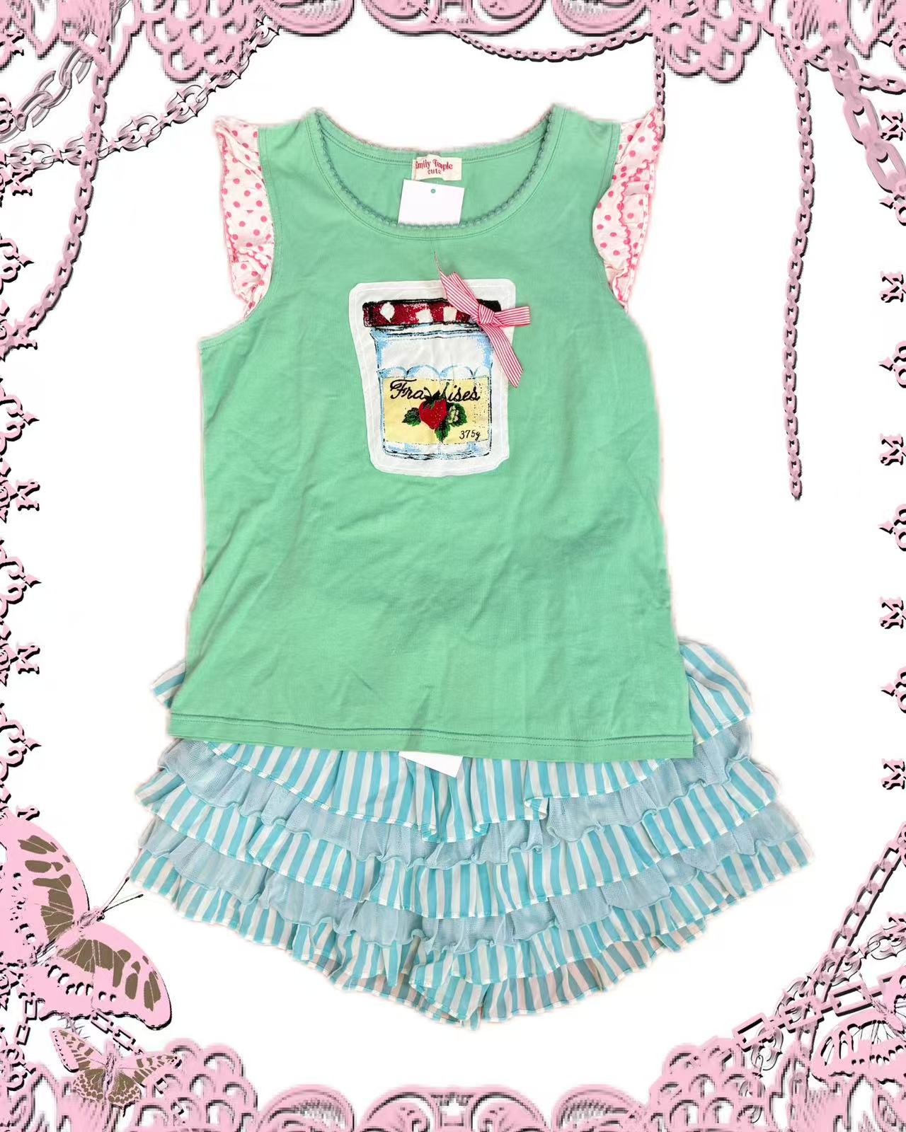 Graphic Print Ruffle Tank Top and Shorts Set