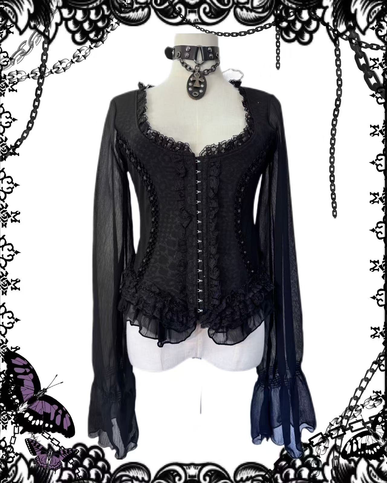 Qutie Frash Mesh Long-Sleeves Corset Top