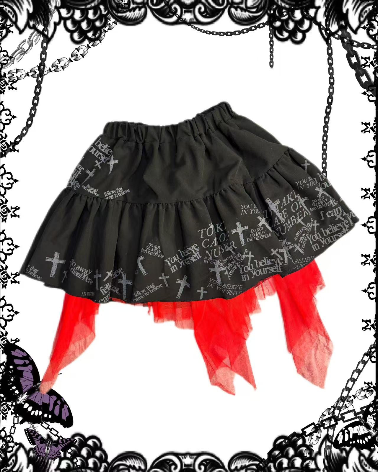 Ghost of Harlem 2-Layers Cross Print Skirt