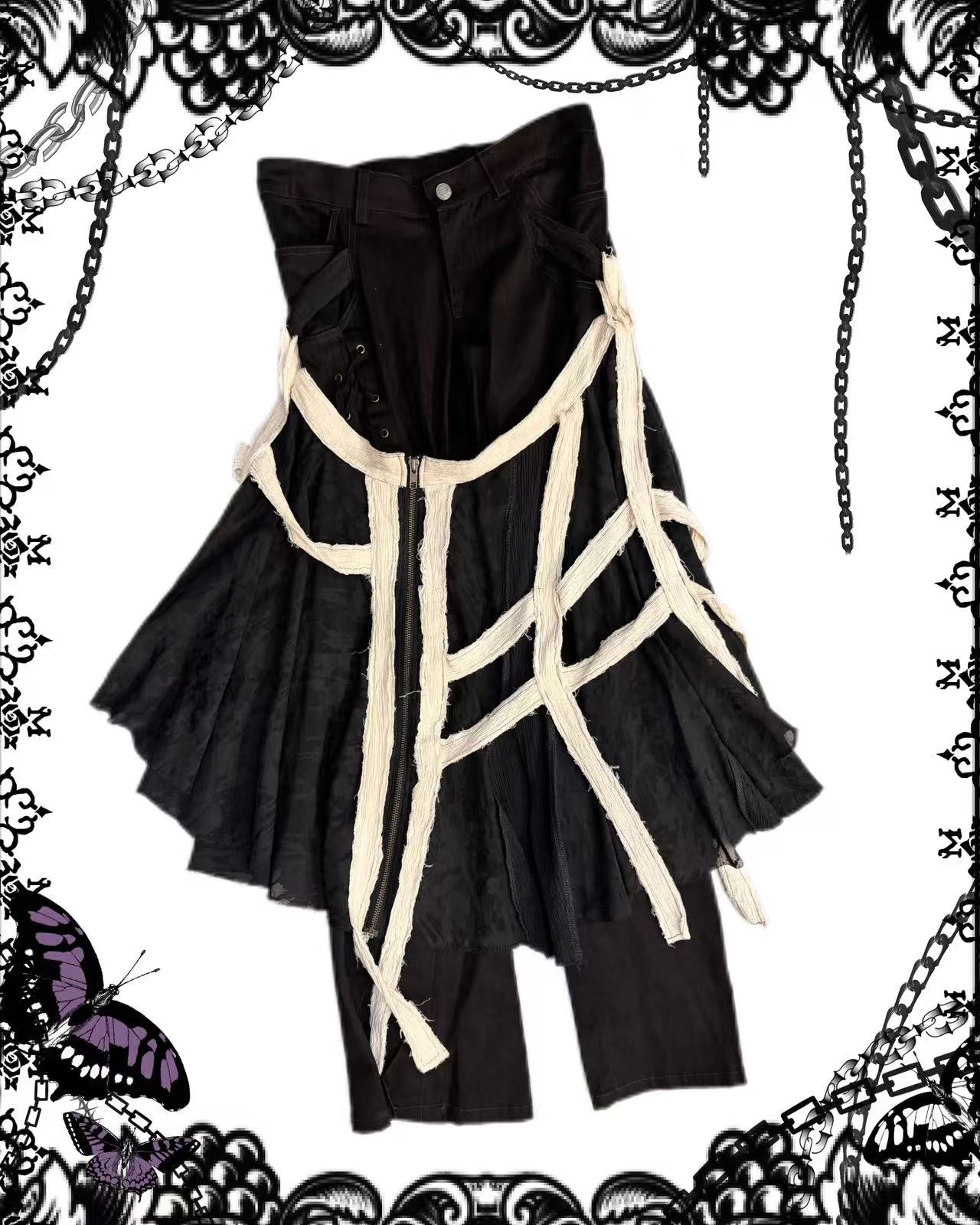 h.Naoto Lace-Up Pants with Detachable Skirt