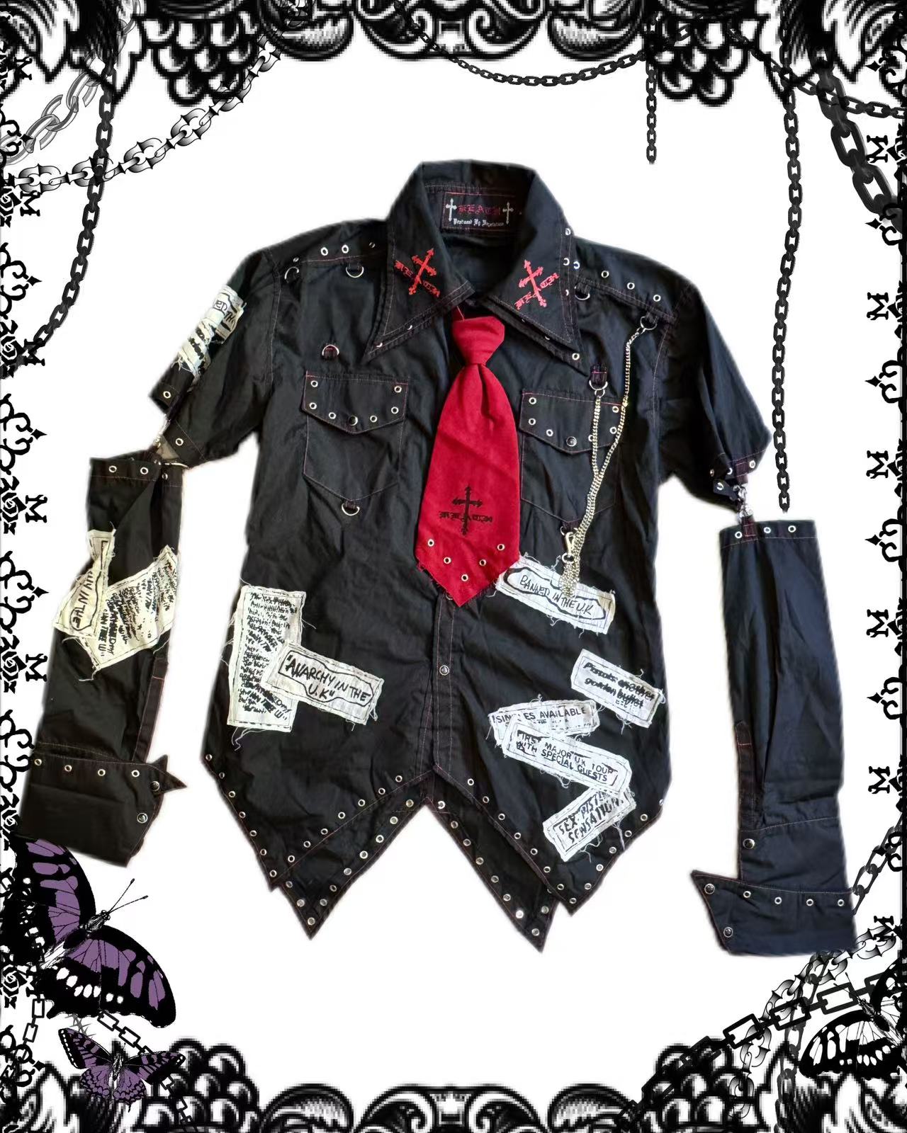 【Y70】h.naoto blood シャツ h.Naoto Destructive Print Button-Up Shirt – cucurucu