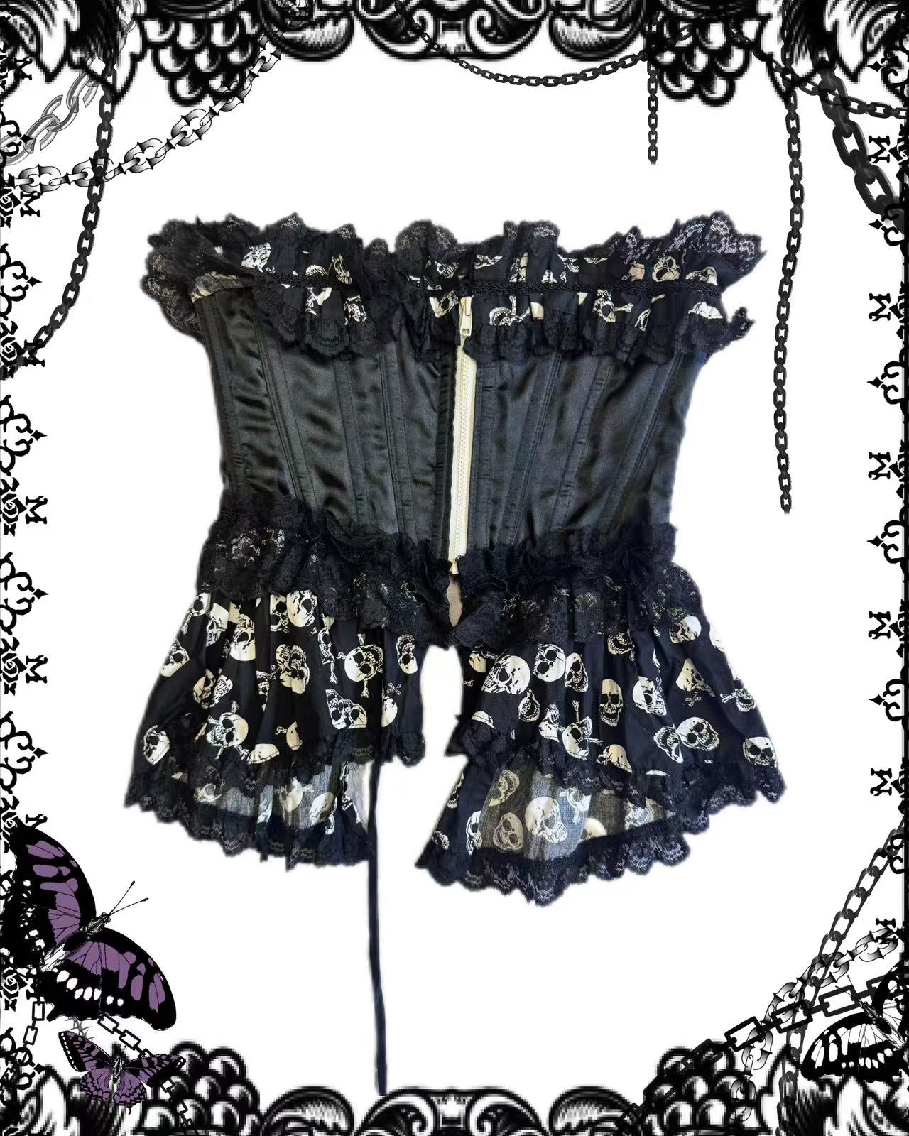 Dangerous Nude Skull Print Corset