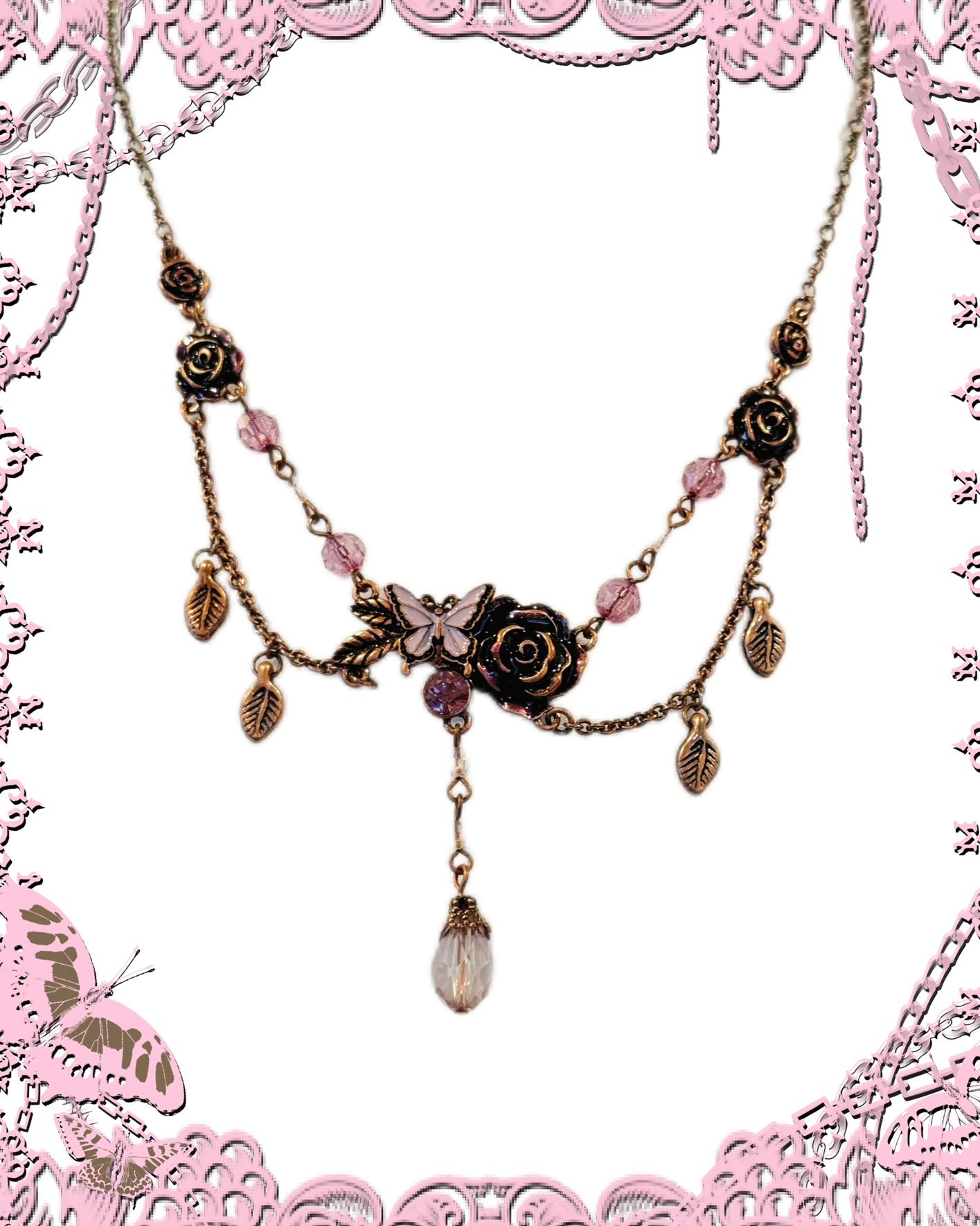 Axes Femme Floral and Butterfly Jewel Necklace