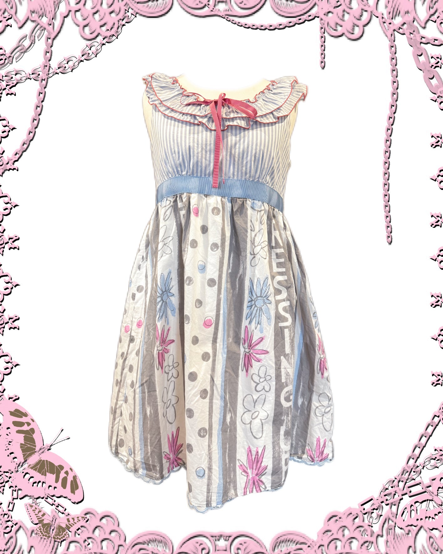 Milk Stripe Floral Print Tank Top Dress