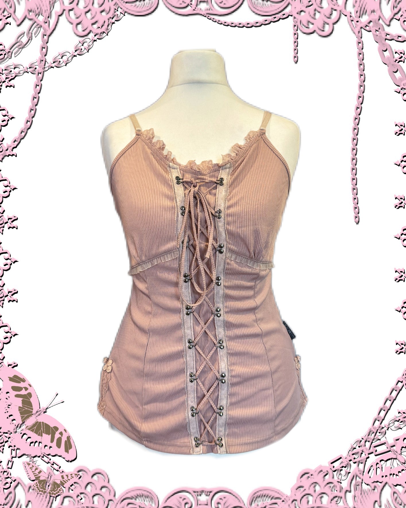 OZZ ON Pink Lace-Up Tank Top