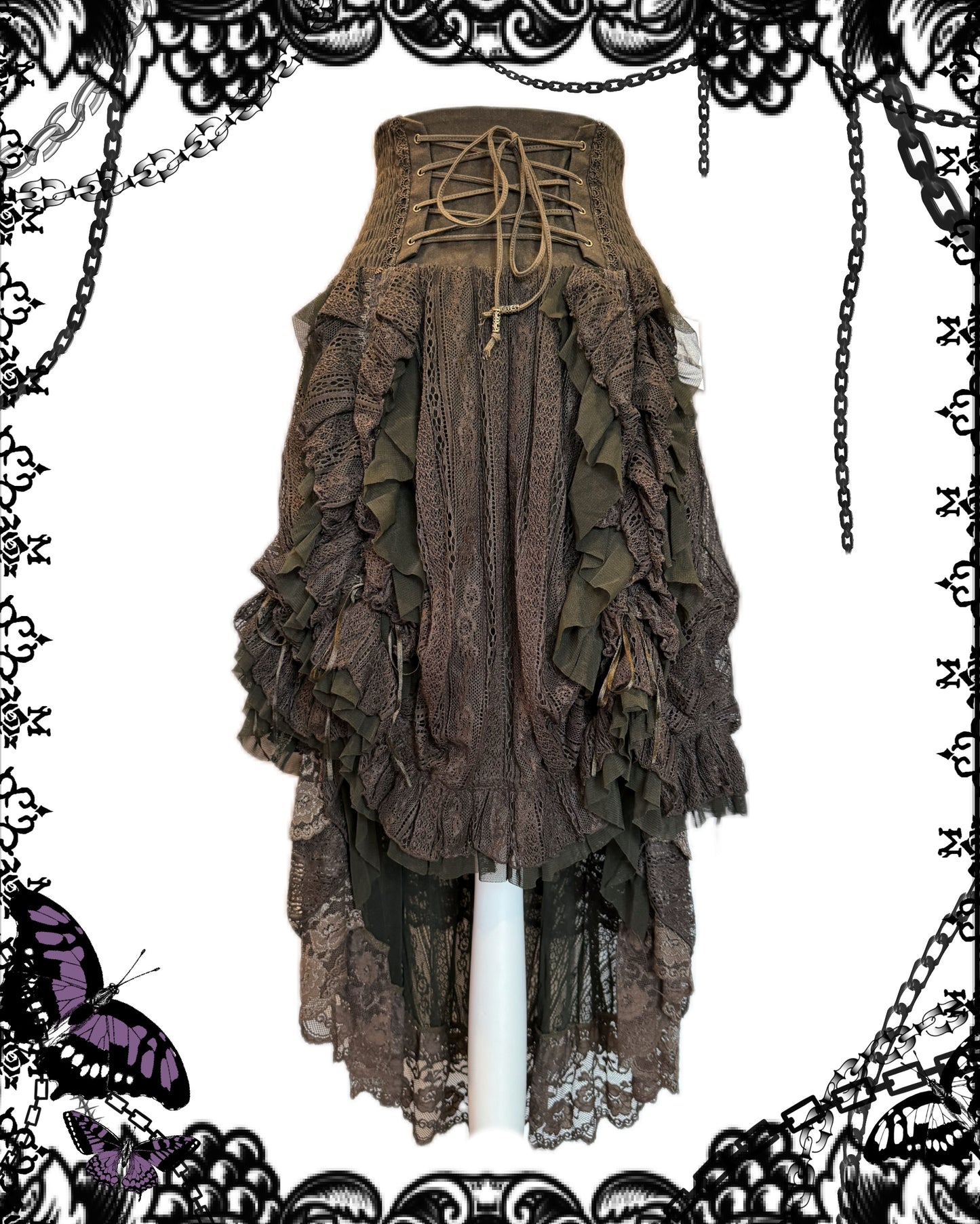 OZZ ON Multi-Layers Brown Ruffle Maxi Skirt