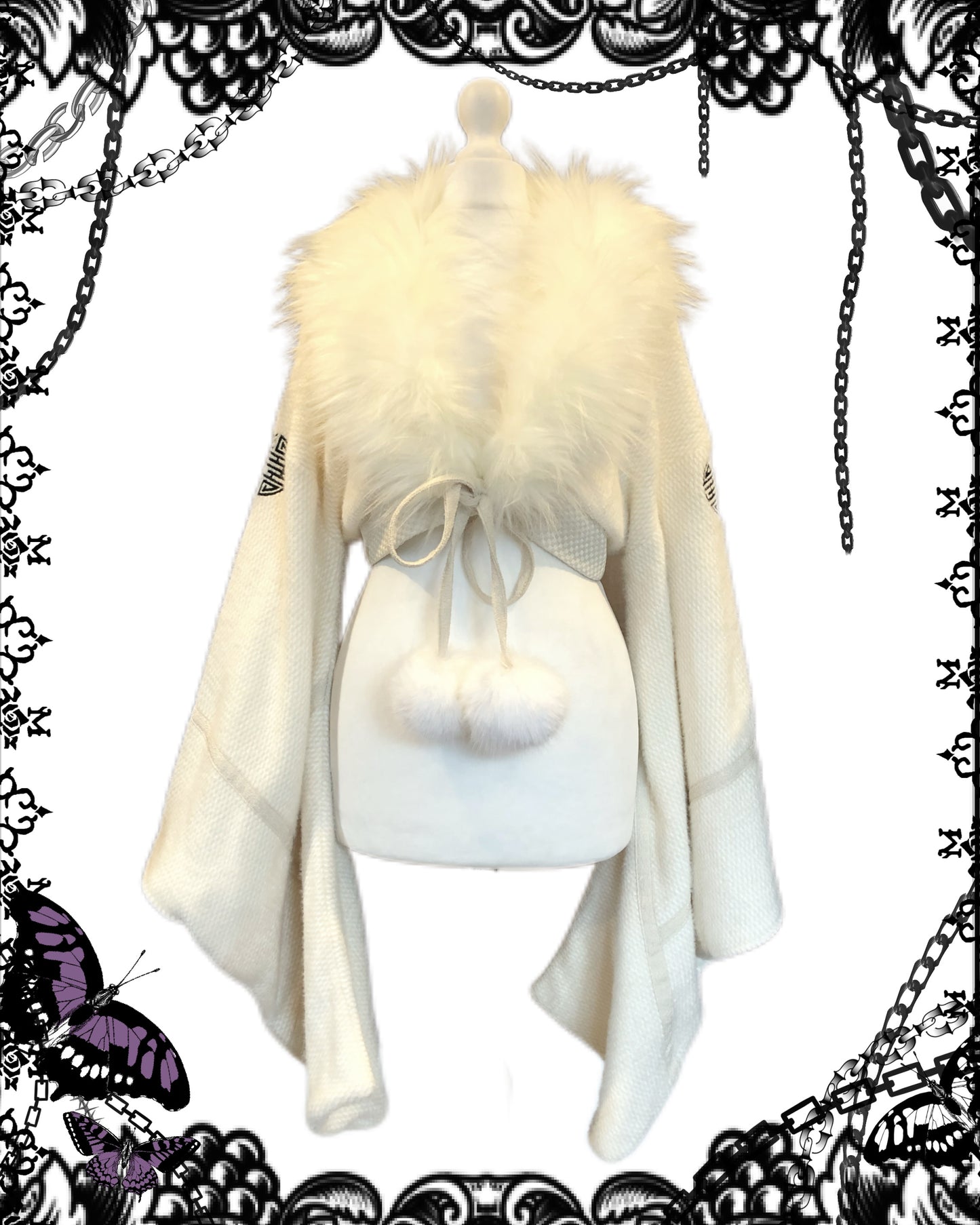 Qutie Frash Fur Collar Knit Kimono-Sleeves Jacket