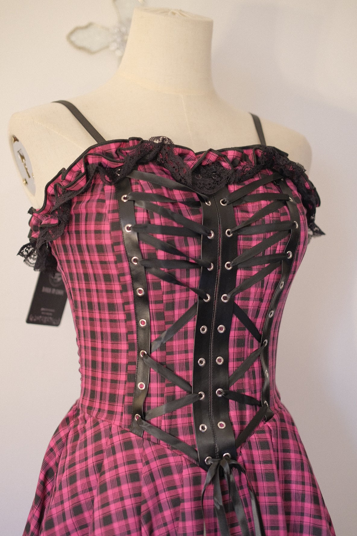 Dark in Love Plaid Lace-Up Tank Top Dress