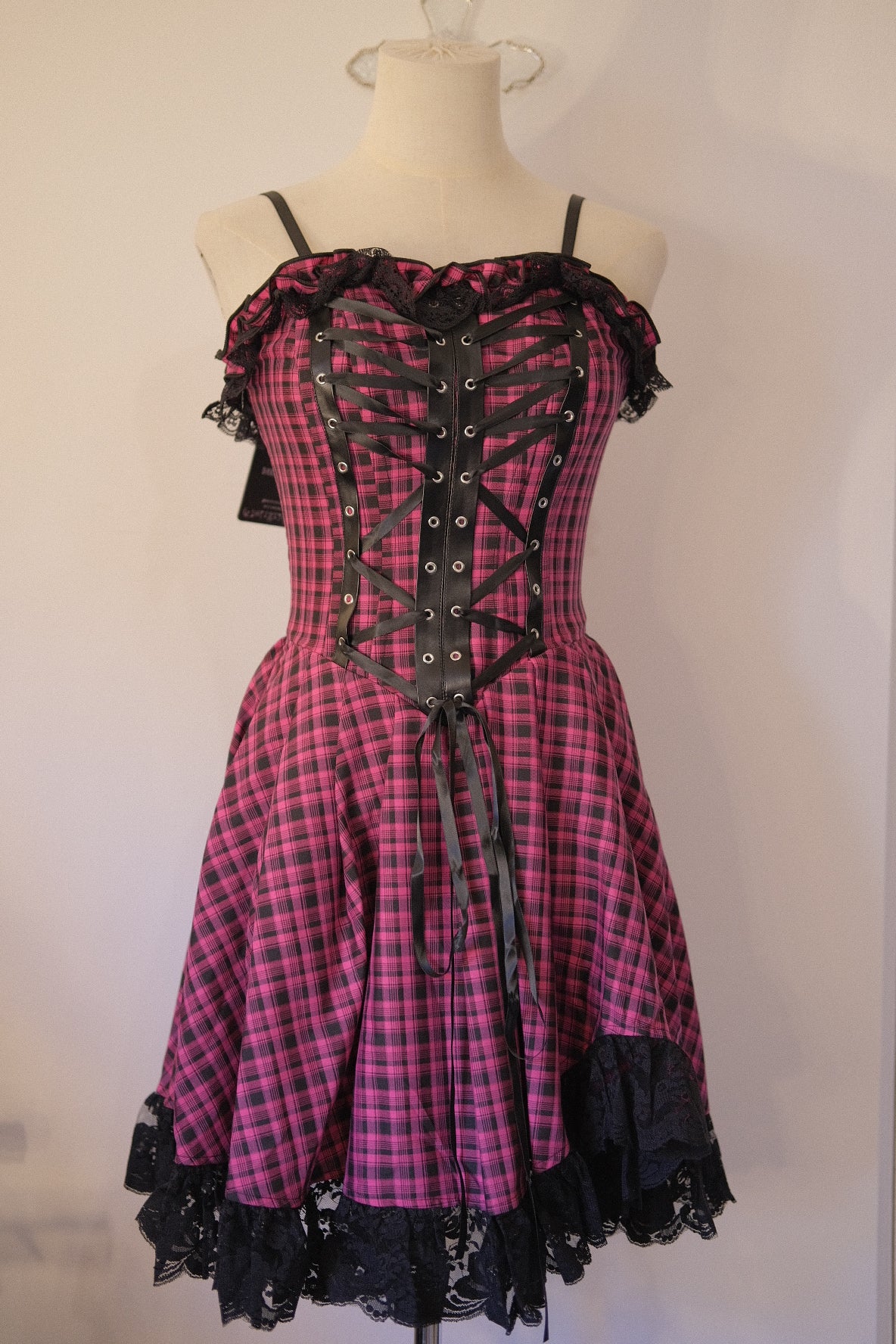 Dark in Love Plaid Lace-Up Tank Top Dress