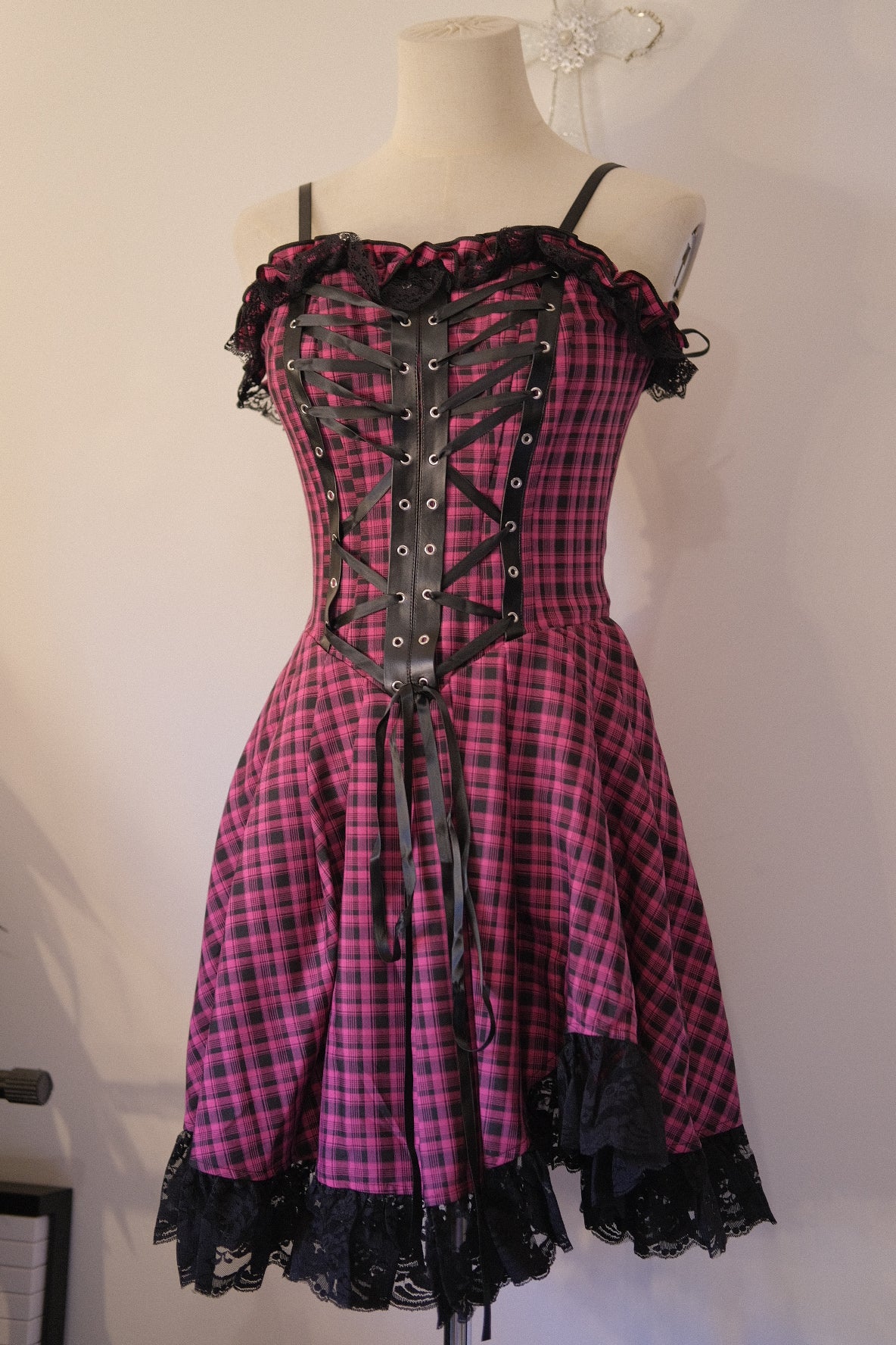 Dark in Love Plaid Lace-Up Tank Top Dress