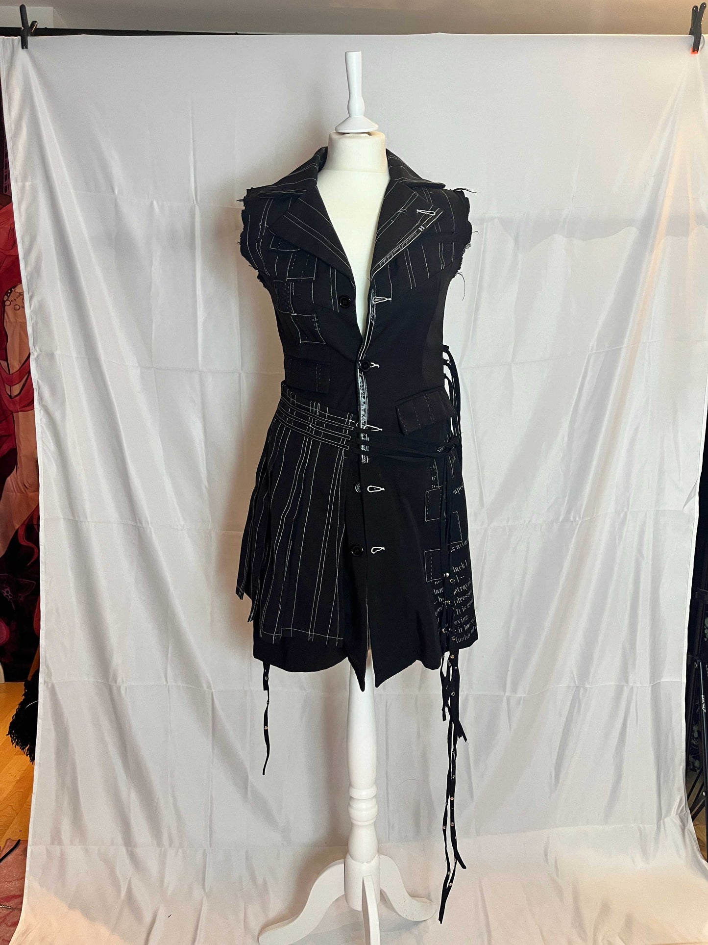 h.Naoto Stripe Vest Dress with Detachable Skirt