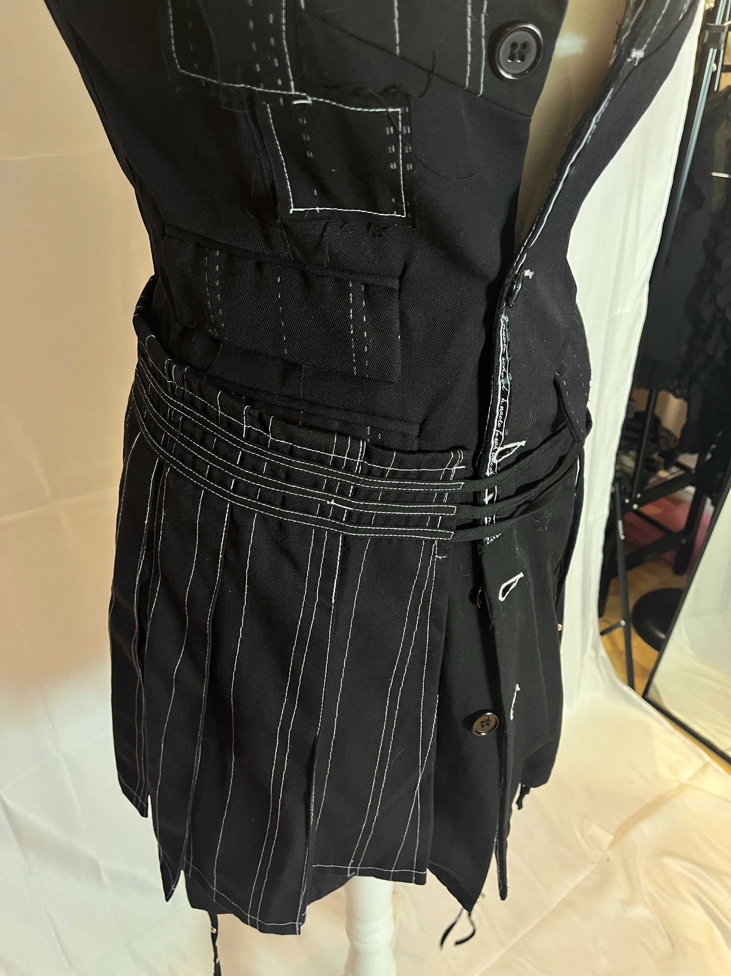 h.Naoto Stripe Vest Dress with Detachable Skirt