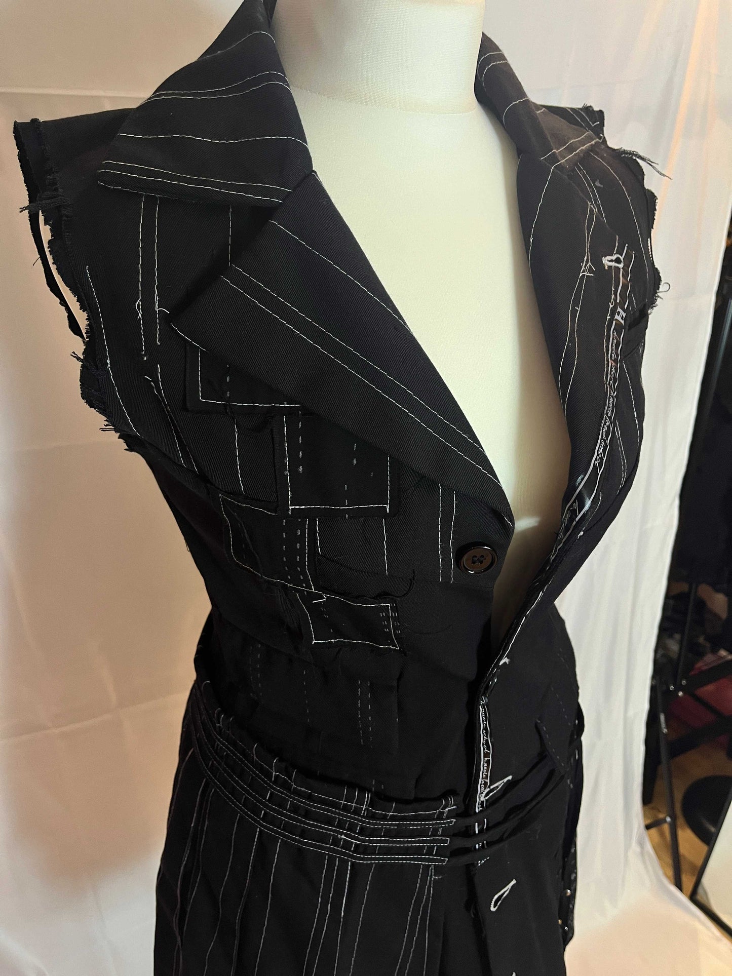 h.Naoto Stripe Vest Dress with Detachable Skirt