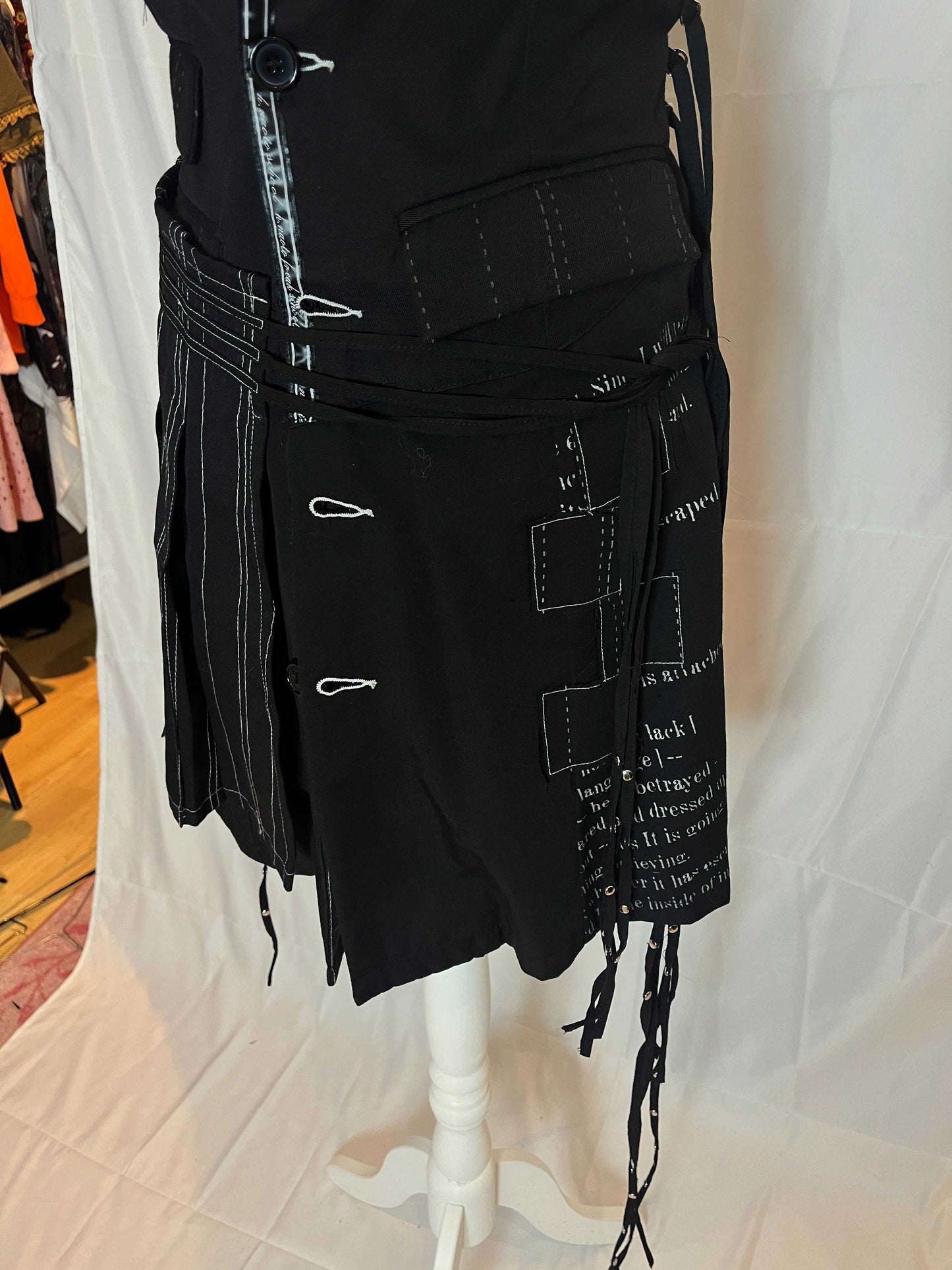 h.Naoto Stripe Vest Dress with Detachable Skirt