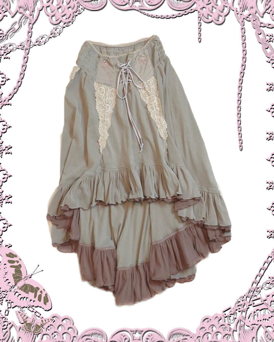 OZZ Angelo Lace Up Ruffle Midi Skirt