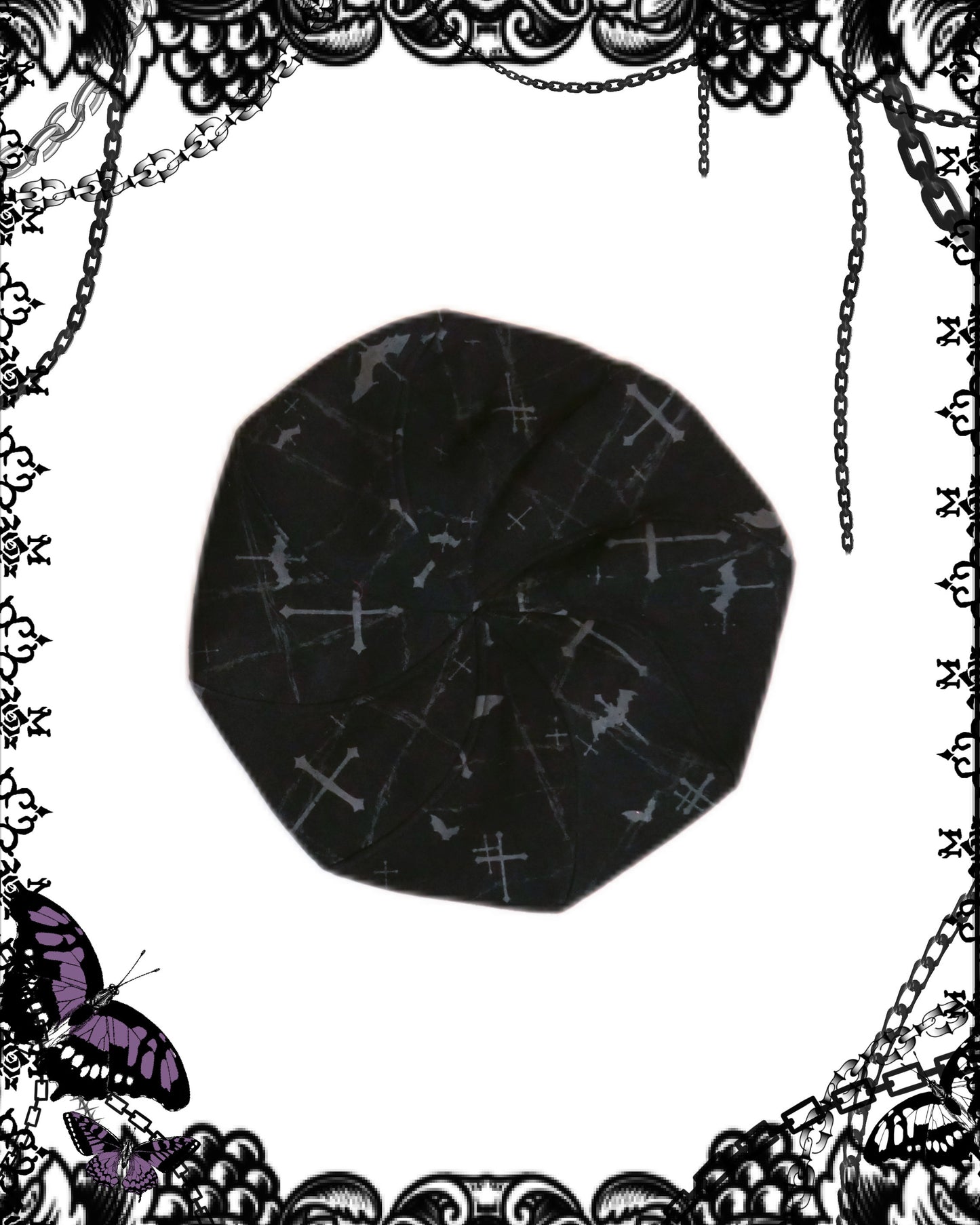 HN+nois Cross Print Beret Hat