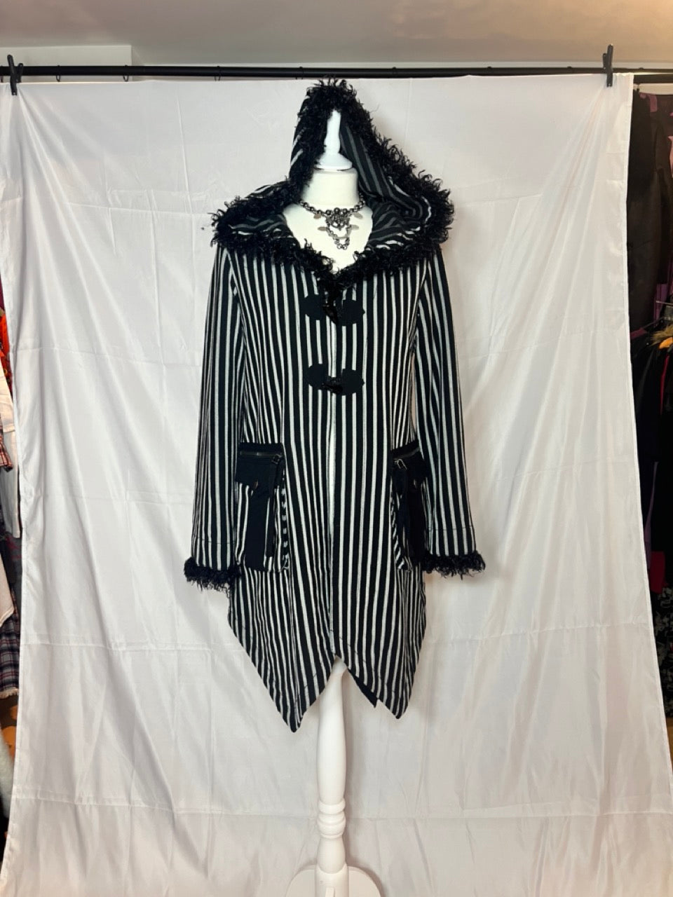 Algonquins Stripe Fur Hood Layer Coat