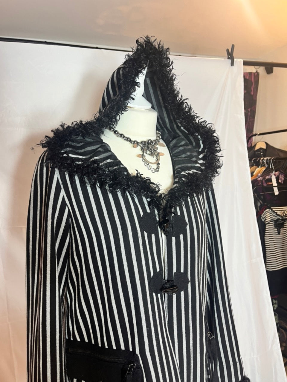 Algonquins Stripe Fur Hood Layer Coat