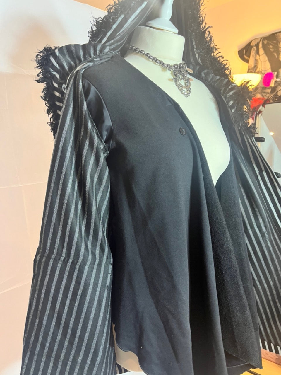 Algonquins Stripe Fur Hood Layer Coat