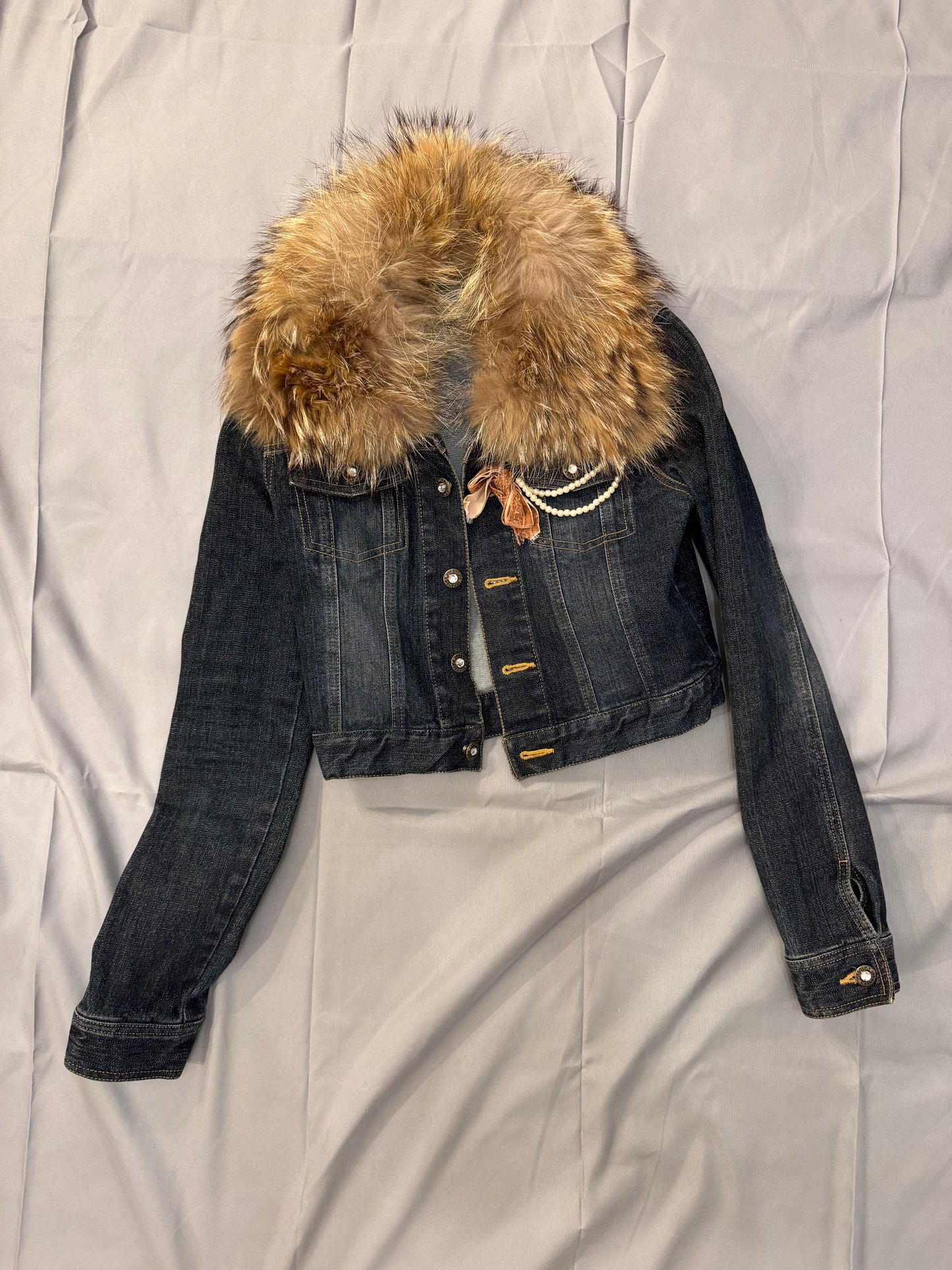 Axes Femme Fur Collar Denim Crop Jacket
