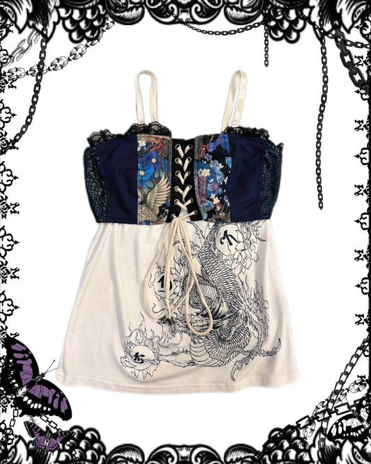 Qutie Frash Dragon Print Lace Up Tank Top
